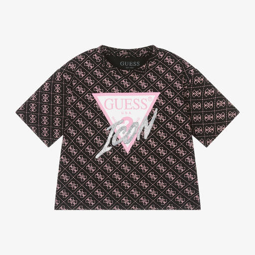 Guess-Junior Girls Black & Pink Cotton T-Shirt | Childrensalon