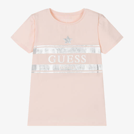 Guess-Junior Girls Pink Cotton T-Shirt | Childrensalon