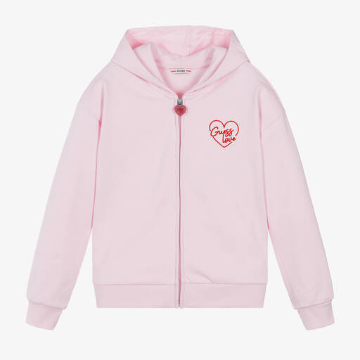 Guess-Junior Girls Pink Hooded Zip-Up Top | Childrensalon