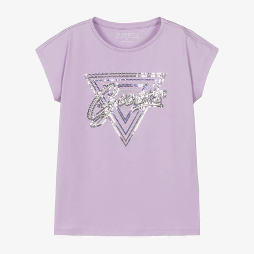 Guess-Junior Girls Purple Cotton T-Shirt | Childrensalon