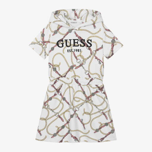 Guess-Белое платье из хлопкового джерси для девочек | Childrensalon