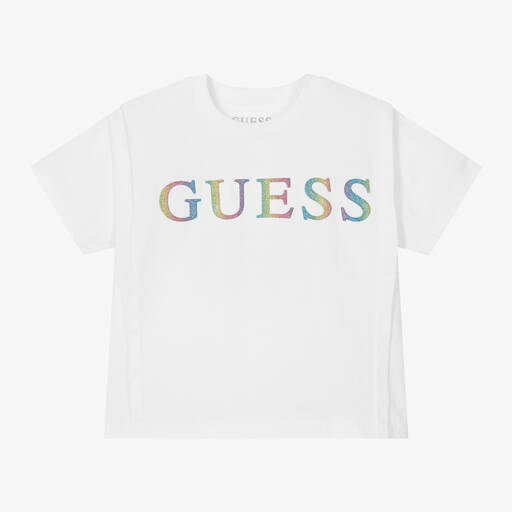 Guess-Junior Girls White Cotton Jersey T-Shirt | Childrensalon