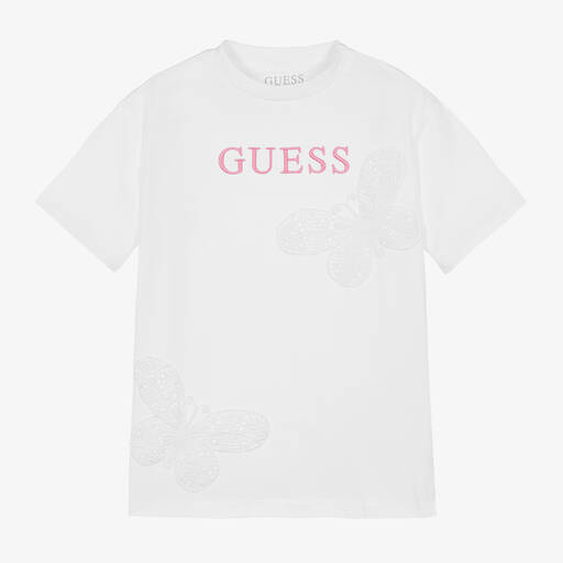 Guess-Junior Girls White Cotton T-Shirt | Childrensalon