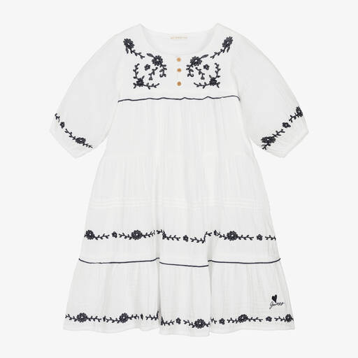 Guess-Junior Girls White Embroidered Cotton Dress | Childrensalon