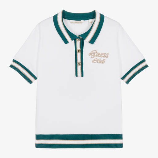Guess-Junior Girls White Knit Polo Shirt | Childrensalon