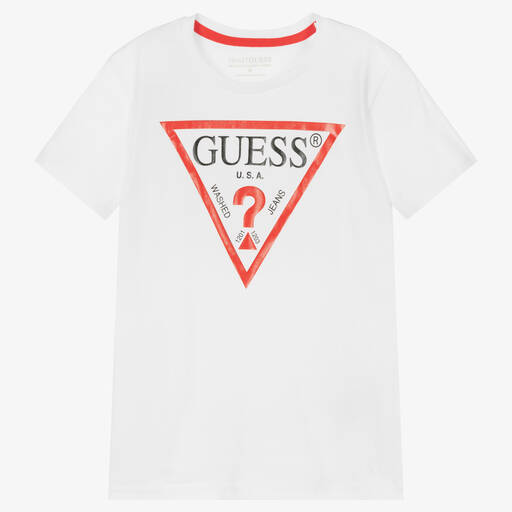 Guess-Teen Boys White Triangle Cotton T-Shirt | Childrensalon