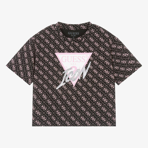 Guess-Teen Girls Black & Pink Cotton T-Shirt | Childrensalon