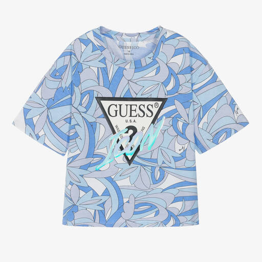 Guess-Teen Girls Blue Icon Cotton T-Shirt | Childrensalon