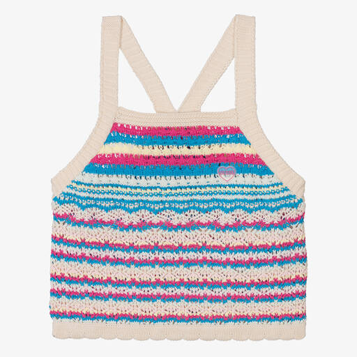 Guess-Teen Girls Ivory & Pink Cotton Crochet Top | Childrensalon