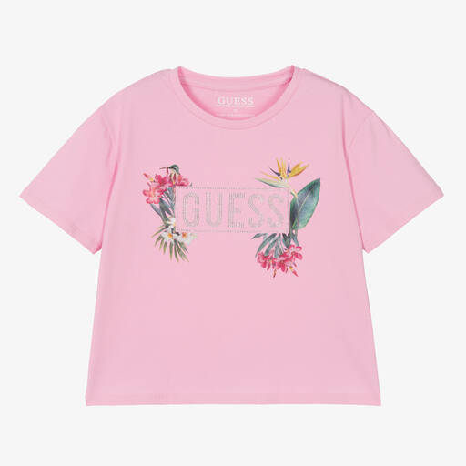 Guess-Teen Girls Pink Cotton T-Shirt | Childrensalon