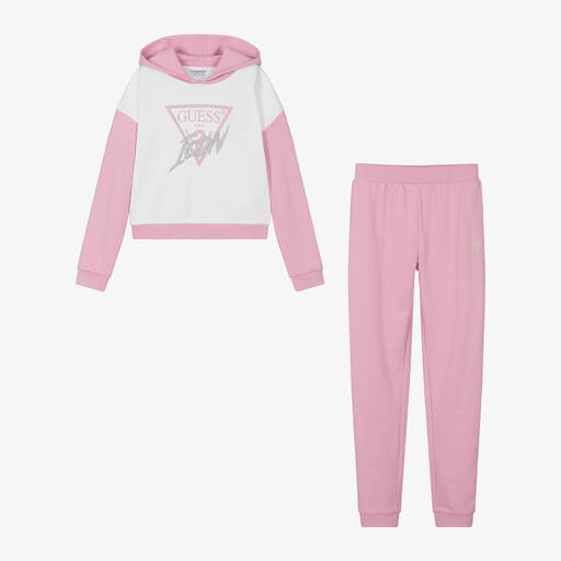 Guess-Teen Girls Pink & White Cotton Tracksuit | Childrensalon