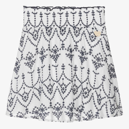 Guess-Teen Girls White & Blue Cotton Broderie Skirt | Childrensalon