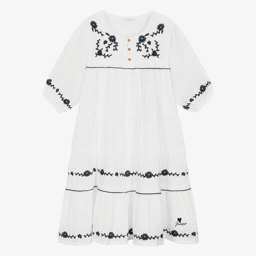Guess-Teen Girls White Embroidered Cotton Dress | Childrensalon