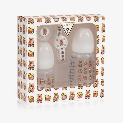 Guess-Белый набор бутылочек и пустышки Teddy Bear | Childrensalon