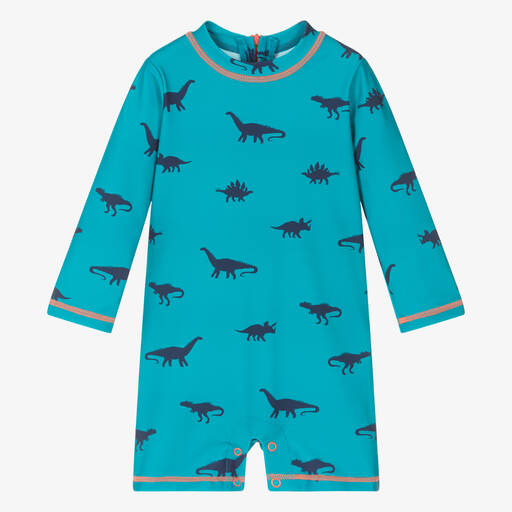 Hatley-Baby Boys Blue Dinosaur Sun Suit (UPF50+) | Childrensalon