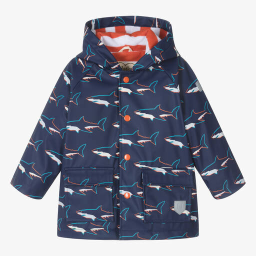 Hatley-Baby Boys Blue Shark Hooded Raincoat | Childrensalon