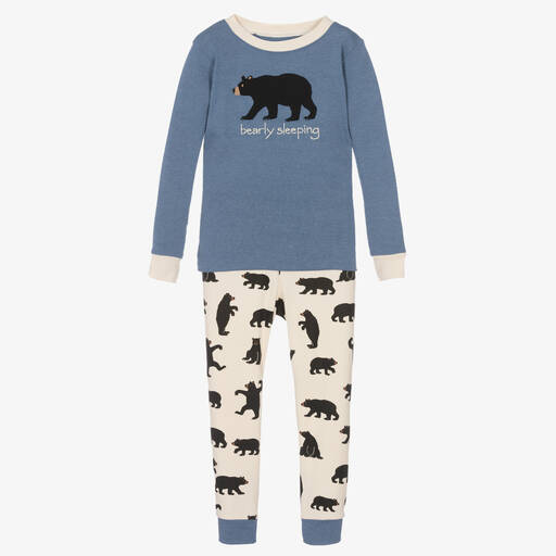 Little Blue House by Hatley-Blue & Ivory Cotton Bear Long Pyjamas | Childrensalon