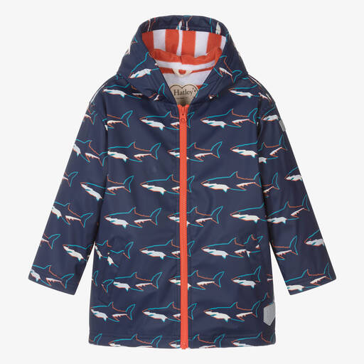 Hatley-Boys Blue Shark Hooded Raincoat | Childrensalon