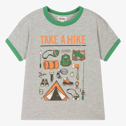 Hatley-Boys Grey Cotton Camping Print T-Shirt | Childrensalon
