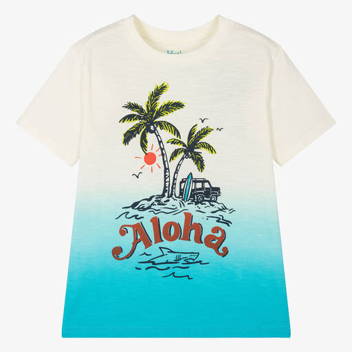 Hatley-Boys Ivory & Blue Cotton Aloha T-Shirt | Childrensalon
