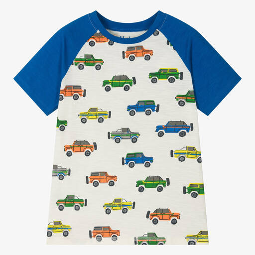 Hatley-Boys Ivory & Blue Cotton Car T-Shirt | Childrensalon