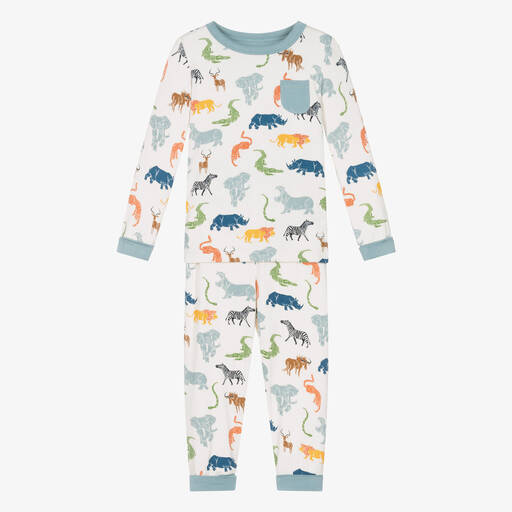 Hatley-Boys Ivory Cotton Safari Animals Pyjamas  | Childrensalon