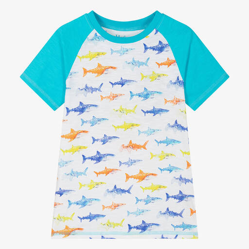 Hatley-Boys White Cotton Shark T-Shirt  | Childrensalon