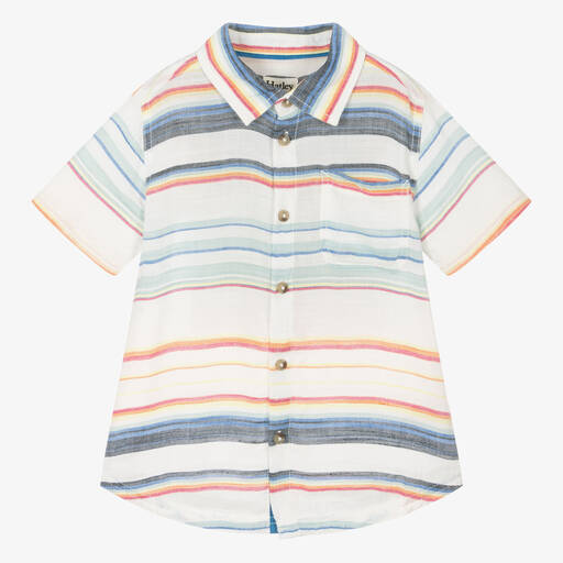 Hatley-Boys White Striped Viscose Shirt | Childrensalon