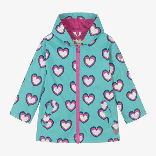 Hatley-Girls Blue Heart Print Raincoat | Childrensalon