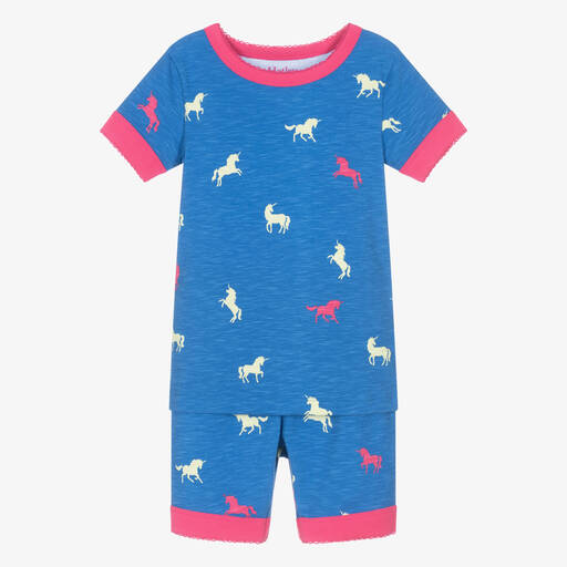 Hatley-Girls Blue & Pink Organic Cotton Unicorn Pyjamas | Childrensalon