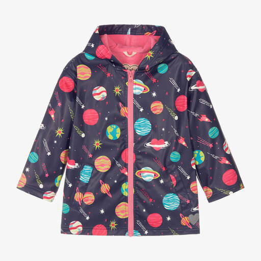 Hatley-Girls Blue Space Print Raincoat | Childrensalon