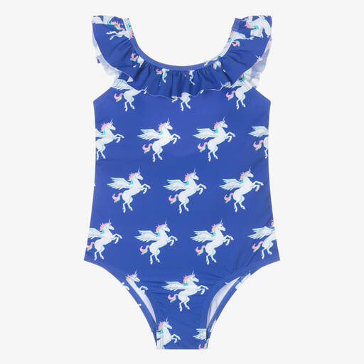 Hatley-Girls Blue Unicorn Swimsuit (UPF50+) | Childrensalon