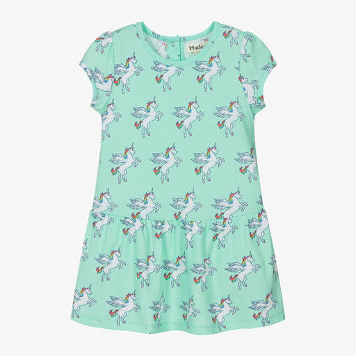 Hatley-Girls Green Cotton Unicorns Dress | Childrensalon