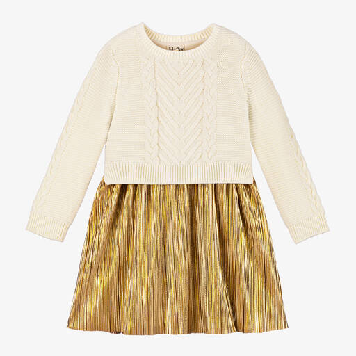 Hatley-Girls Ivory Knit & Gold Lamé Dress | Childrensalon