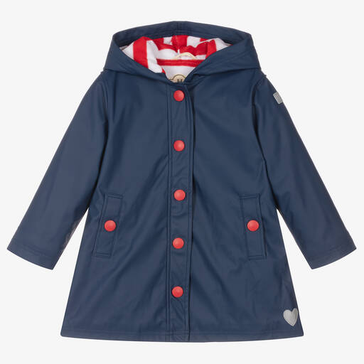 Hatley-Girls Navy Blue Hooded Raincoat  | Childrensalon