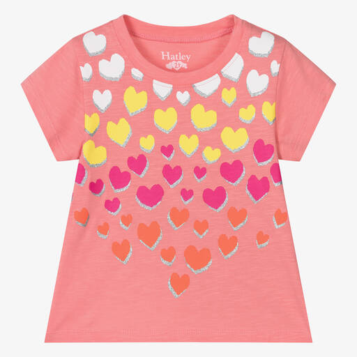 Hatley-Girls Pink Cotton Hearts T-Shirt | Childrensalon