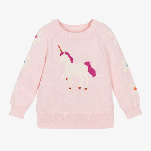 Hatley-Girls Pink Cotton Knit Unicorn Sweater | Childrensalon