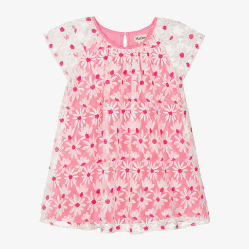 Hatley-Girls Pink Embroidered Daisy Tulle Dress | Childrensalon