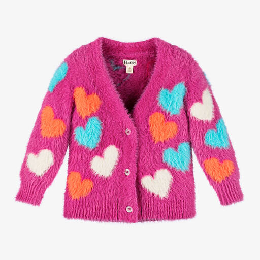 Hatley-Girls Pink Fluffy Heart Cardigan | Childrensalon