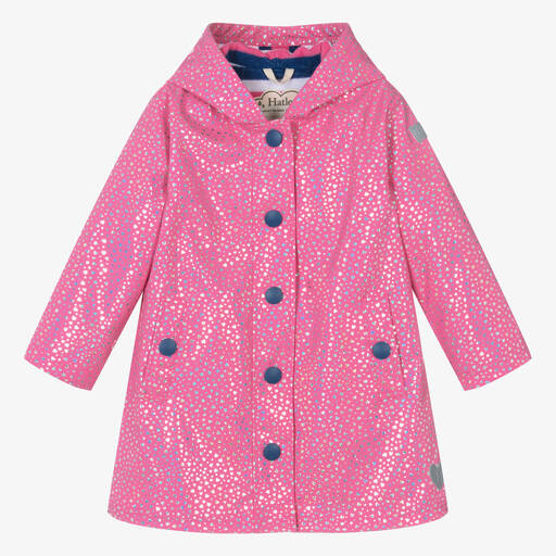 Hatley-معطف واقي من المطر لون زهري بطبعة قلوب غليتر | Childrensalon