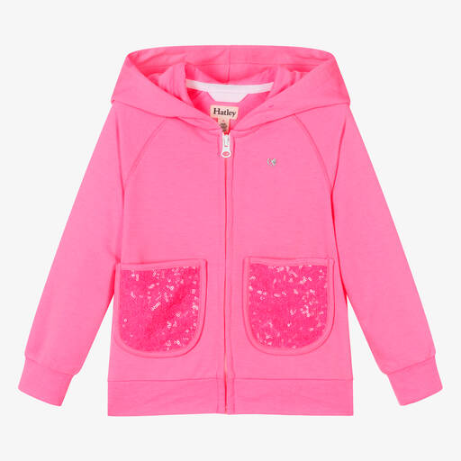 Hatley-Girls Pink Sequin Pocket Zip-Up Hoodie | Childrensalon