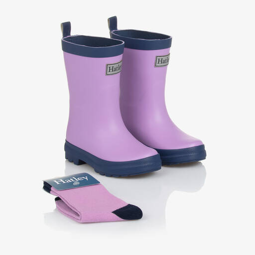 Little Blue House by Hatley-Girls Purple Rain Boots & Socks | Childrensalon