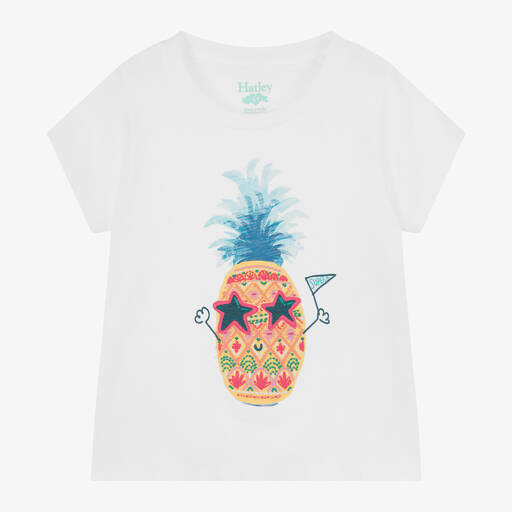 Hatley-Girls White Cotton Pineapple T-Shirt | Childrensalon