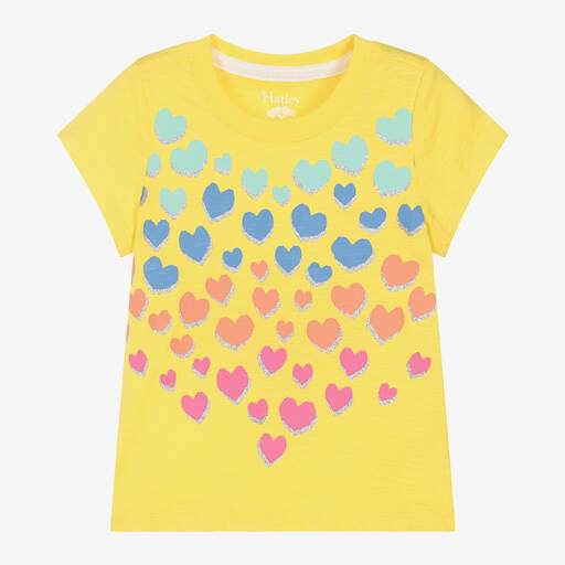 Hatley-Girls Yellow Cotton Hearts T-Shirt | Childrensalon
