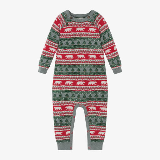 Hatley-Grey & Red Cotton Fair Isle Babygrow | Childrensalon