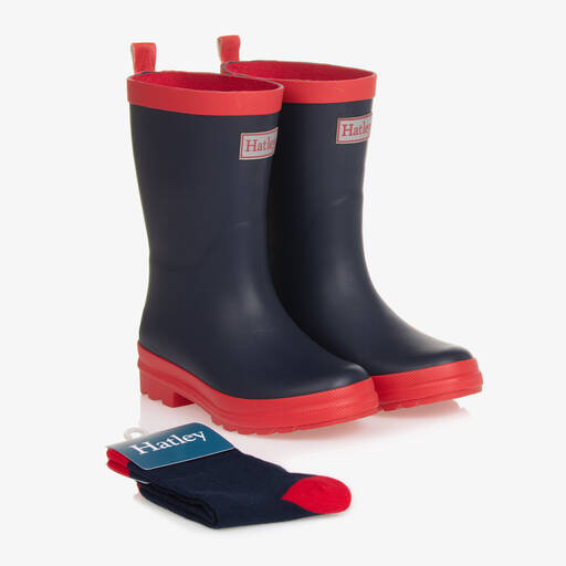 Hatley-Navy Blue & Red Rain Boots | Childrensalon