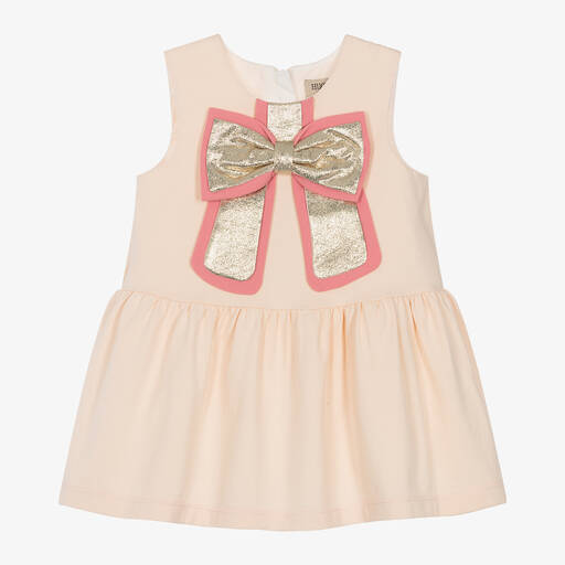Hucklebones London-Baby Girls Pink Bow Cotton & Modal Dress | Childrensalon