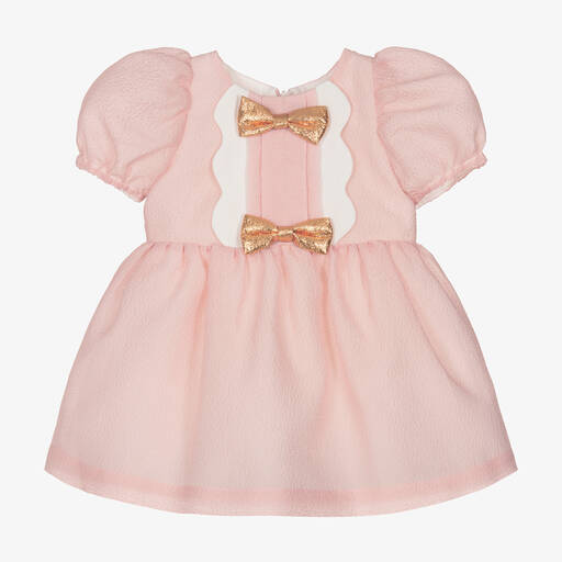 Hucklebones London-Baby Girls Pink Crêpe Bows Dress | Childrensalon