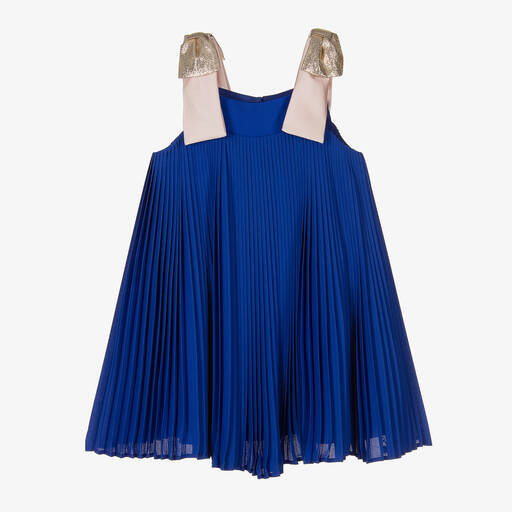 Hucklebones London-Girls Blue Pleated Chiffon Dress | Childrensalon