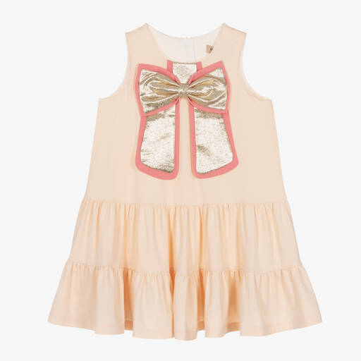 Hucklebones London-Girls Blush Pink Bow Cotton & Modal Dress | Childrensalon